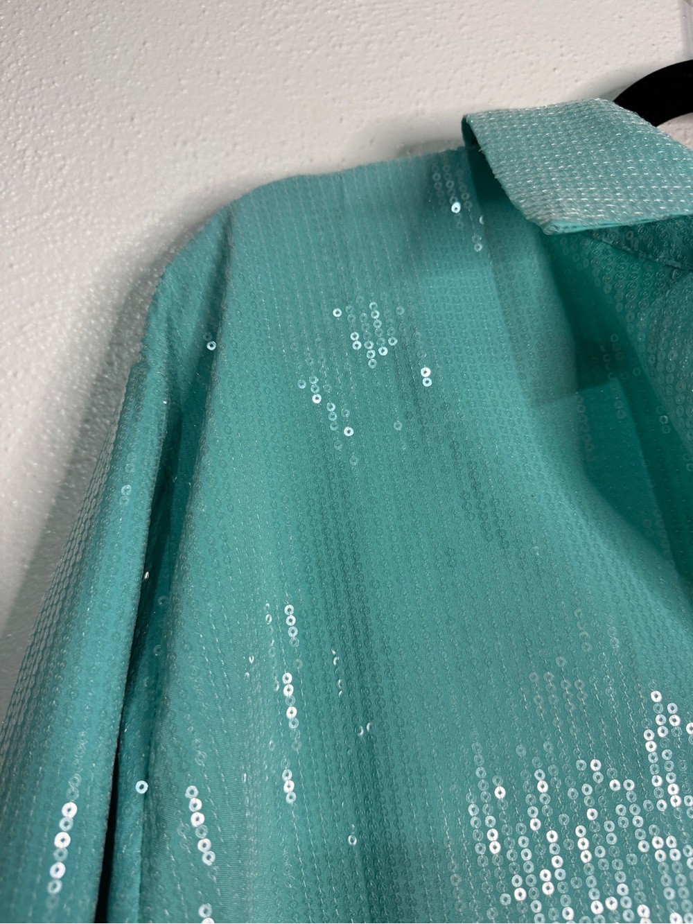 GeeGee Teal Sequin Button-Front Women's Top. Sz 2XL. NWT. - Picture 3 of 11